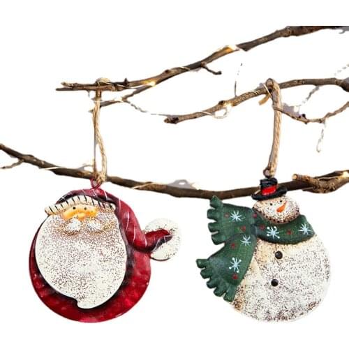 Christmas Iron Pendant American Retro Do Old Decoration Santa Claus Snowman Hanging Ornament Christmas Tree Decoration 10x9cm
