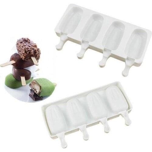 4 Cell Big Size Silicone Ice Cream Mold Popsicle Molds DIY Homemade Dessert Freezer Fruit Juice Ice Pop Maker Mould with Sticks