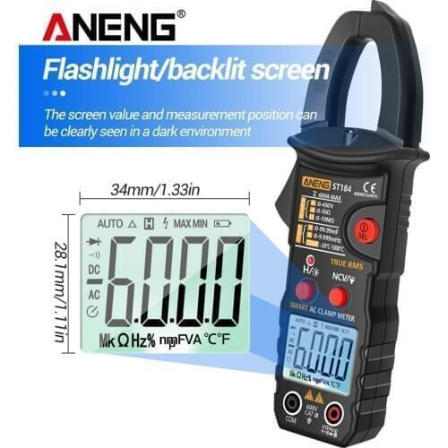 ST184 Digital Multimeter Professional 6000 Counts Clamp Meter True RMS AC/DC Voltage Tester AC Current Hz Capacitance Ohm Test