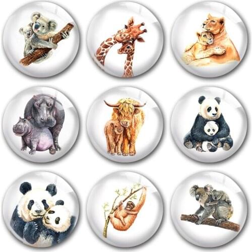 Handmade Mothers Day Animals Mom Baby Wild Round Photo Glass Cabochons Demo Flat Back DIY Jewelry Making Findings Accessory