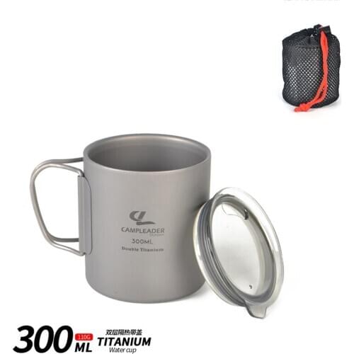 Outdoor ultralight titanium cup Double-Layer Insulation Folding Pure Water Cup camping mug Boil Water Tea Coffee Cup with Lid
