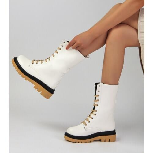 All Melody Women Boots Platform Mujer Vintage Motorcycle Martin Shoes Soft PU Material Light Street Fashion Bota Big Size to 42