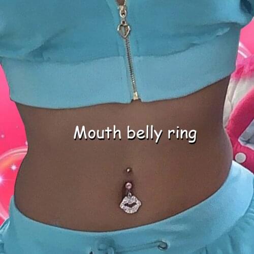 Y2K Accessories Shiny Crystal Mouth Dangle Belly Rings Fashion INS Punk Vintage Body Piercing Egirl Style 2000s Aesthetics Gift