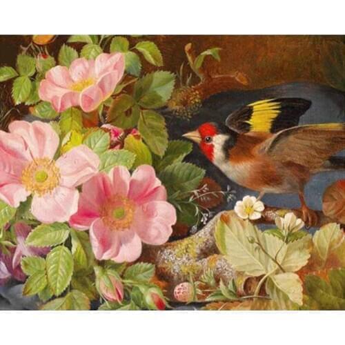YIKEE Diamond Painting Bird Flower Rhinestones Pictures Cross Stitch Mosaic House k365