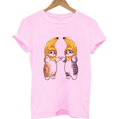 Woman kawaii Cat Printing Harajuku Summer Tshirts Casual Round Neck Short Sleeve Funny Graphics Tops Tee Shirt Female ,Drop Ship