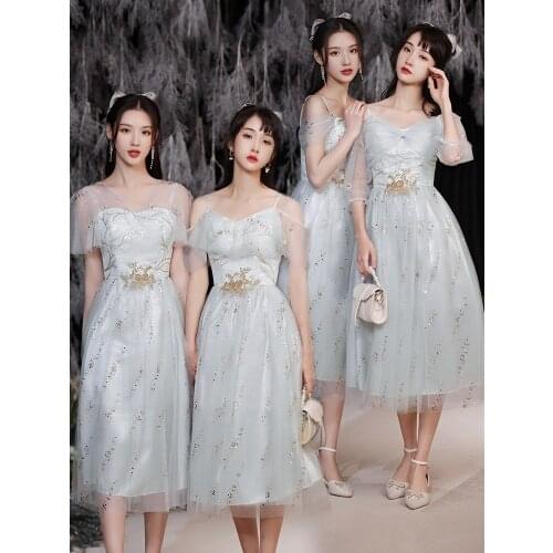Gray Floral Sequins Mesh Patchwork A Variety Of Styles For Women Party Elegant V-neck Wedding Bridesmaid Dresses 3275