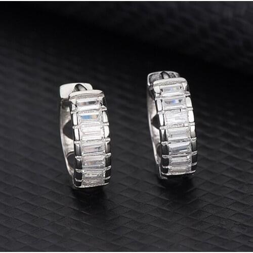 S925 Sterling Silver Female Europe And The United States Simple Temperament Square Zirconia Earrings Silver Earrings Wholesale