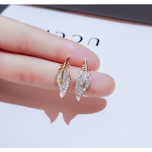 Korean Simple Temperament Full Diamond Leaf Earrings 925 Silver Ladies Earrings Wild Earrings Ladies Jewelry Rhinestone Earrings