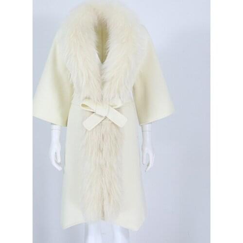 MENINA BONITA 2021 New Winter Jacket Women Big Real Fur Coat Natural Raccoon Fur Collar Wool Blends Belt Outerwear Streetwear