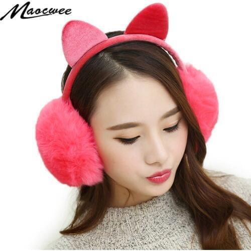 Winter Autumn Warm Faux Fur Ear Muffs Cute Cat Ear Earflap Rabbit Fur Earmuff for girls Ear flap Ladies Plush Ear muffs Women