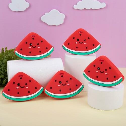 Sunrony 1pc Cartoon Watermelon Pattern Baby Teething Necklace Materials Food Grade Silicone Teether BPA Free for Baby Gift Toy