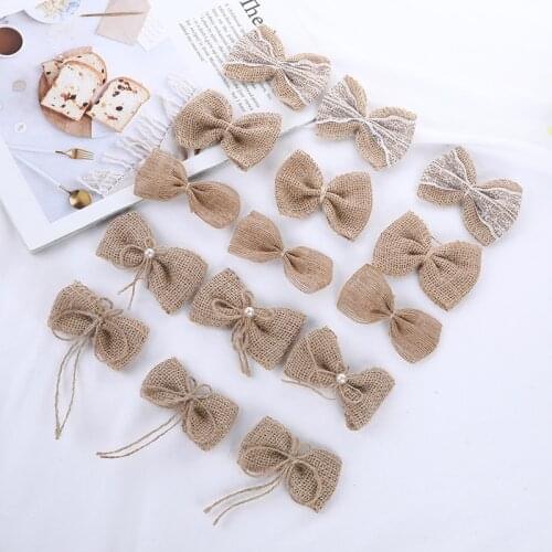 1PC Jute Burlap Bows Gift Basket Bowknot Ribbon Knots For Gift Wrapping Wedding Decoration lace ribbon DIY Craft