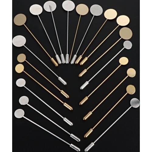 10pcs/set Simulated Pearl Alloy Copper Long Brooch Pin DIY Lapel Dress Jewelry Making Brooches Base/Cabochon Tray Accessories