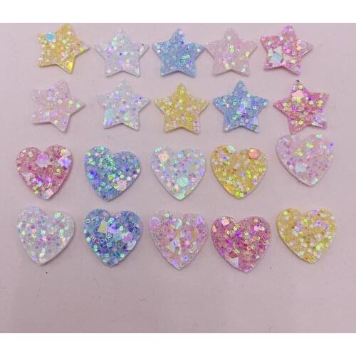 100Pcs/LOT 1.5CM Glitter Star And Heart Padded Appliques For Children Hair Clip Accessories Patches
