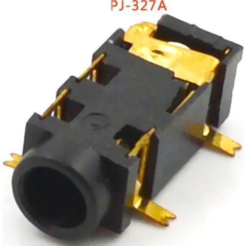 100pcs Jack 3.5mm Audio Connector 3.5 Headphone Plug 5P Female PJ-327A Copper Material Patch Gold Plated Feet