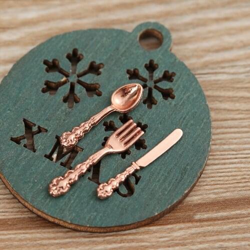 12Pcs Vintage Miniatures Tableware Cutlery Mini Metal Gold Silver Fork Knife Spoon Kitchen Toy DIY Dollhouse Doll Accessories