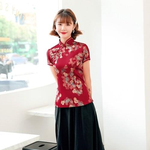 2021 New Tang Suit Women Cheongsam Tops Chinese Traditional Clothes Fashion Ladys Top Shirt Silk Blouse
