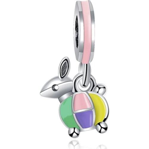 5PCS Fashion Jewelry Accessories Colorful Enamel Rabbit Animal Cute Charm Fit Handmade Brand Bracelets Key Jewelry Making Gift