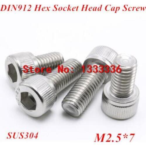 500pcs M2.5*7 Hex socket head cap screw, DIN912 304 stainless steel Hexagon Allen cylinder bolt, cup screws