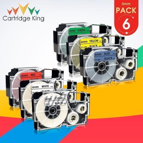 6 Color Set Compatible for Casio XR-6X XR-6WE XR-6RD XR-6BU XR-6YW XR-6GN Black on White KL-60 KL-750 KL-120 KL-HD1 KL-2000