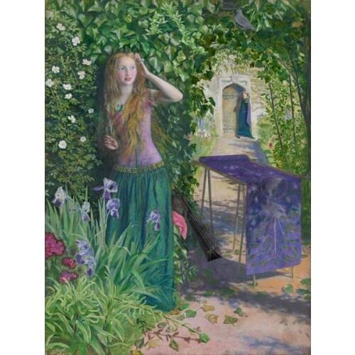 Free shipping court figure girl flower green leaf landscape oil painting canvas printings on canvas wall art decoration picture