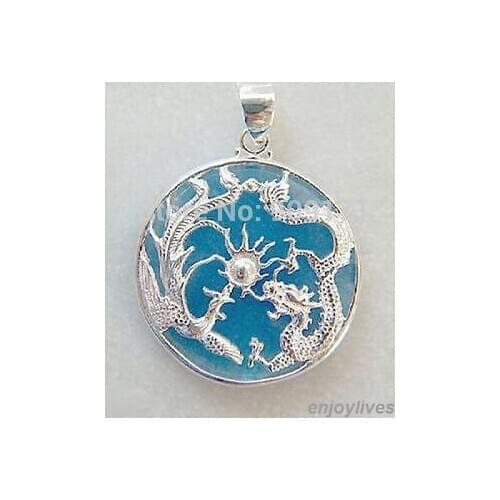 Free Shipping>>HSky-Blue stone White stone Dragon Sun Phoenix Pendant and Necklace