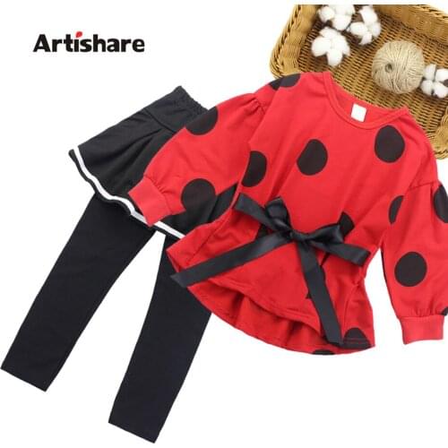 Kids Girls Clothing Set Dot Pattern Blouse + Cake Pants 2PCS Girl Set 2020 Autumn Children Clothing 6 8 10 12 14 Year