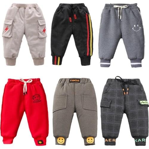 New Kids Winter Warm Sports Pants Boys Trousers Baby Girl Plus Thick Velvet Plaid Pants Boys Casual Pants Childrens Trousers
