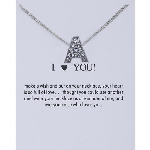 26 Letter Necklace Silver Color Chain Choker Make a Wish Card Crystal Rhinestone Name Necklace For Women Girl