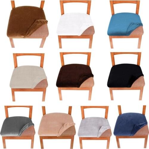 Velvet Dining Room Chair Seat Covers Stretch Fitted Solid Color Upholstered Chair Cushion Slipcovers Furniture Protector