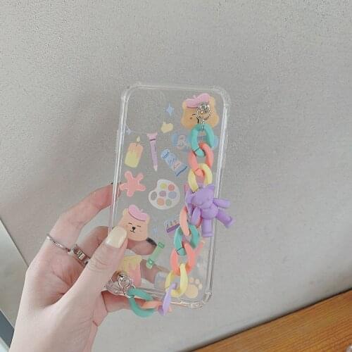 Wrist Chain Case For Xiaomi Mi 9 SE Mix 2 2S 10T Note 10 POCO 9T A1 A2 8 Lite Transparent Cute Graffiti Flower Chain Hanging Cas