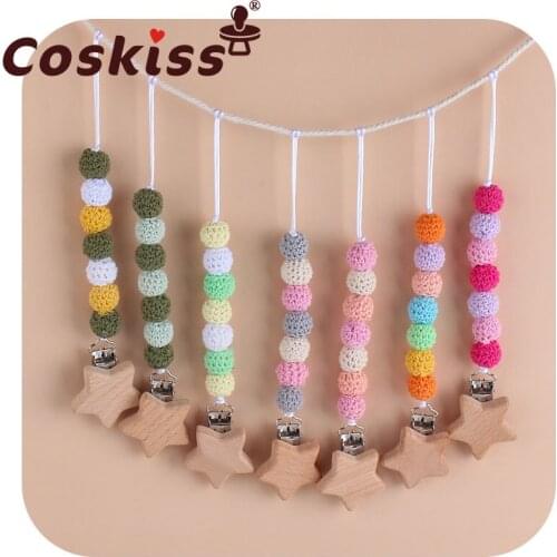 Coskiss Baby Pacifier Chain Beech Five-Pointed Star Clip Rainbow Crochet Beads Toys Teether Pacifier Chain Holder Baby