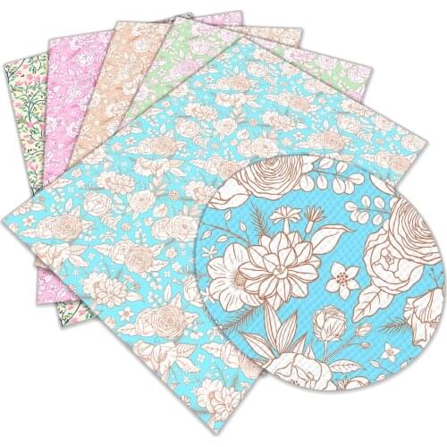 Floral Flower Printed Pattern Printed Artificial Leather Cross Pattern DIY Sewing Material 22x30cm