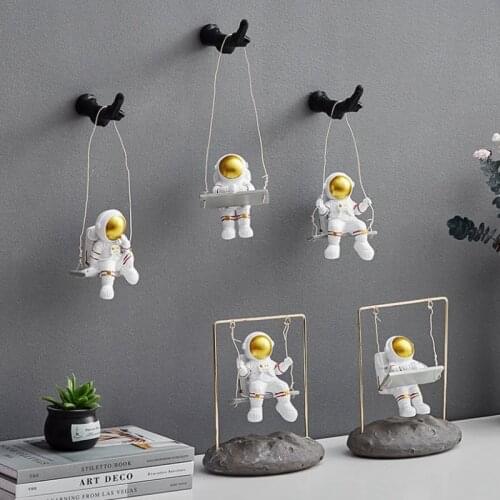 Creative Cute Miniature Swing Astronaut Figurine Nordic Wall Decoration Ornaments Home Office Shelf Desktop Decor Ornaments