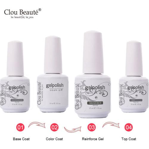 Clou Beaute 15ml Base Top Coat Nail Polish Reinforce Gel Varnishes Manicure Nail Art Soak Off UV Shiny Reinforcement Gel Primer