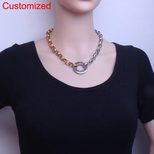 Customized Engraving Personalized Name Fashion Stainless Steel Jewelry Round Pendant ID Tag Chain Necklace High Quality Gift