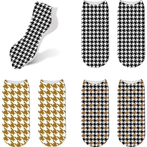 Happy 3D Thousand Birds Pattern Short Socks Lattice Print Kawaii Cute Socks Men Women Summer Ankle Socks Invisible Socks