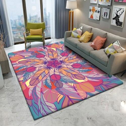 Bohemian Style Mandala Pattern Carpet Non-slip Bath Mat Soft Fluffy Flannel Living Room Bedroom Decorative Carpet 3d Carpet