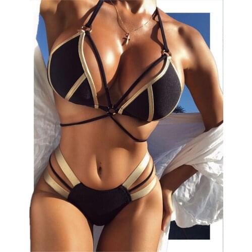 2021 Hot Push Up Womens Bikini Set Halter Solid Color Beach Swimsuit Padded High Waist Bathing Suit Swimwear Beachwear