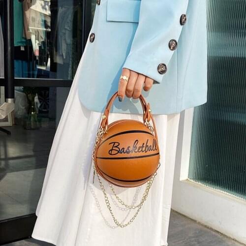 Small Basketball Women Handbag Fashion Creative Letter Design Chains Shoulder Messenger Bag Female Mini Round Tote ZD1895