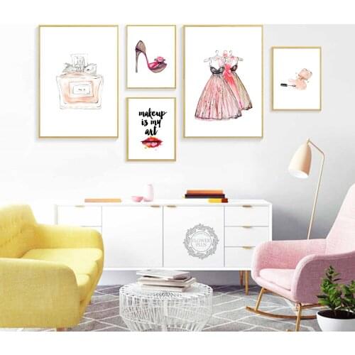 Fashion Perfume Skirt Heels Lipstick Make Up Wall Art Canvas Painting Nordic Posters and Prints Vogue Picture Room Decor