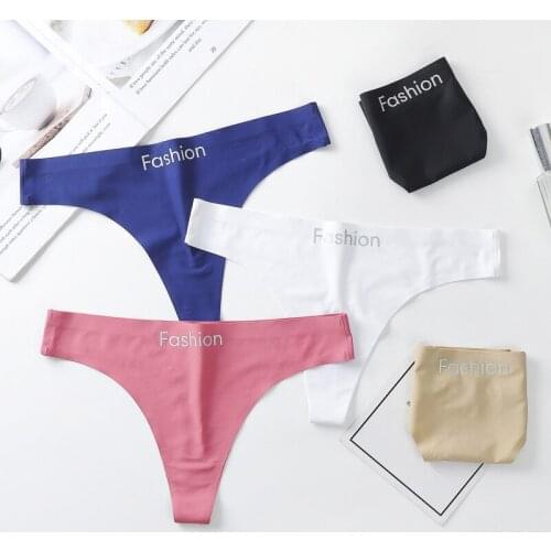 Fashion Letter Cotton Ultra-thin Seamless Panties for Women Sexy G-String Thongs Underwear Briefs Low Rise T-back Lingerie
