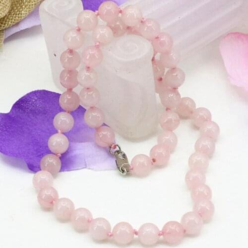 Fashion pink stone 8mm crystal cherry chalcedony jades stone round beads necklace for women chain elegant jewelry 18inch B3199