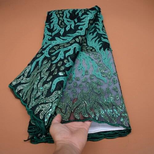 Nigerian Green Big Wedding Tulle Lace High Grade 2021 African French Net Mesh Fabric with Coloful Small Sequins