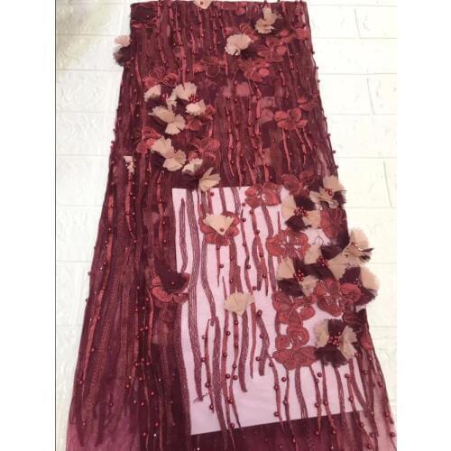 Latest Nigerian Lace 3D Flower Lace With Bead ZH-11820 High Quality African Wedding Lace Fabric Embroidry Lace