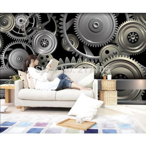Custom 3D three-dimensional large-scale murals, modern creative metal gear wallpaper, bedroom living room sofa wall wallpaper