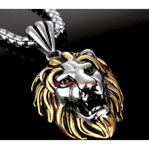 Silver Color/Black/Gold Color Choose Stainless Steel Lion Chain Pendant Mens Necklace Fashion Jewelry Free Chain as picture