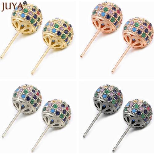 JUYA Gold Rose Gold Black Color 6mm 8mm 10mm Round Ball Zircon Rhinestone Stud Earrings Women Girls Fashion Jewelry