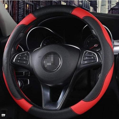 Istn Unisexs Sport Style Contrast Color Non-slip Sweat Good Breathable PU Leatherette 15 inch Car Steering Wheel Cover 38cm