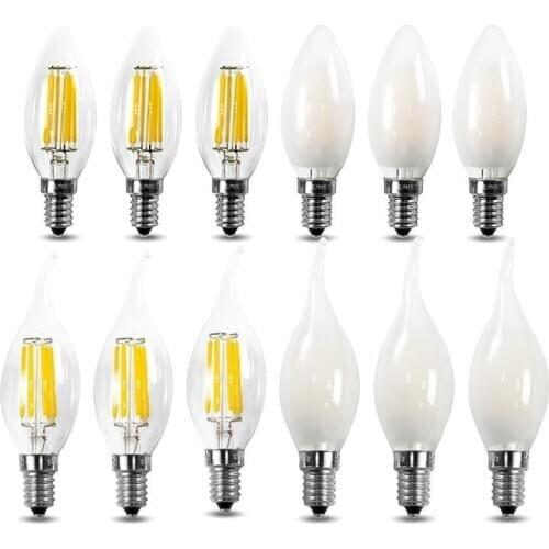 100pcs E14 E27 LED Bulb AC220/240V 4W 6W Filament Candle Light C35 Edison Bulb Retro Antique Vintage Style Cold White Warm White